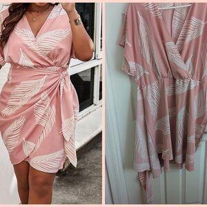 Amazon Pink Leaf-Print Wrap Dress